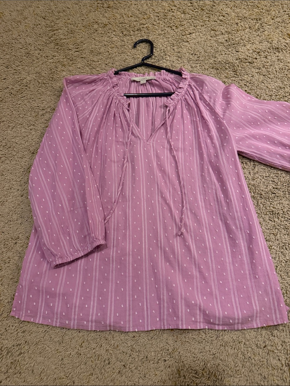 LOFT Dusty Lilac Peasant Blouse with Tie Neck